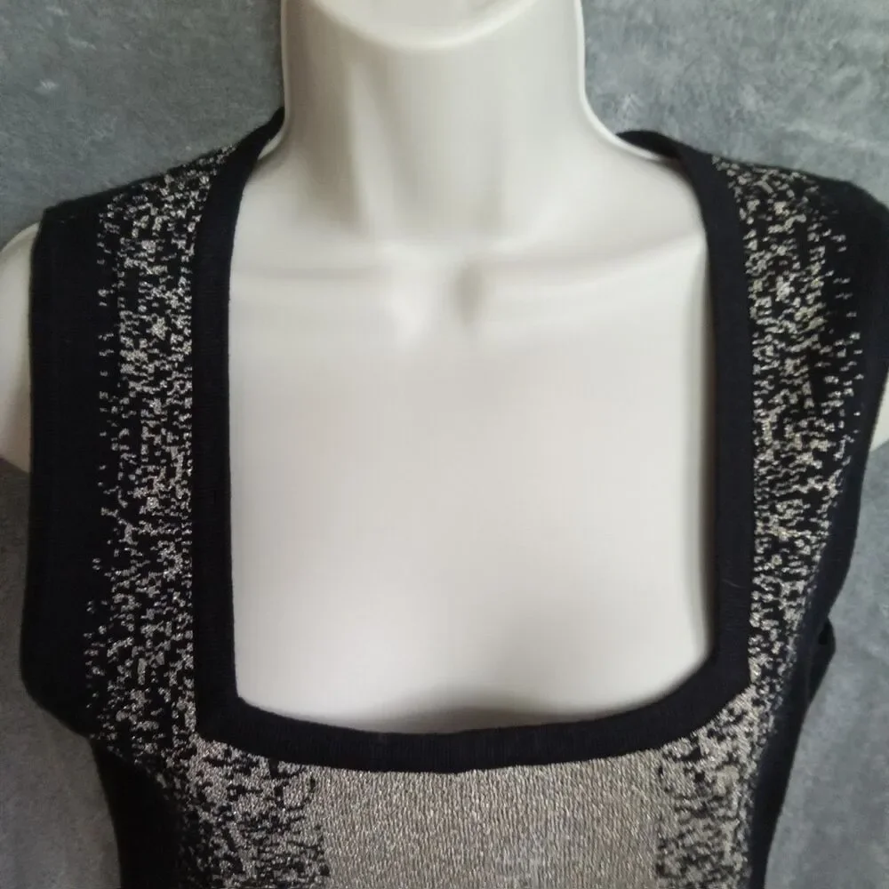 Belldini Sweater Women Medium Sleeveless Black Beige‎ Square Neck
